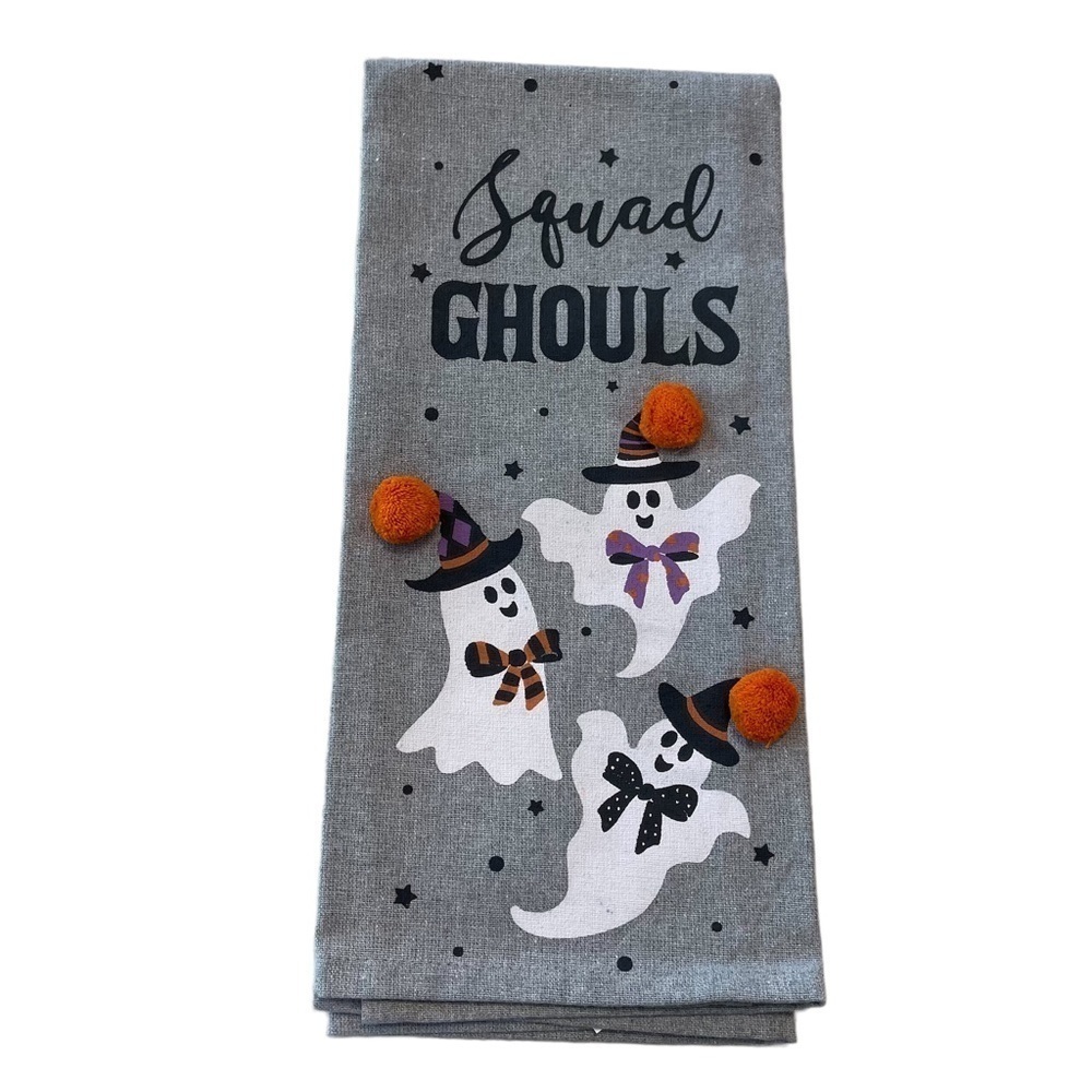 Halloween Squad Ghouls Ghosts Witch Hats Gray Decorative Hand or Dish Towel